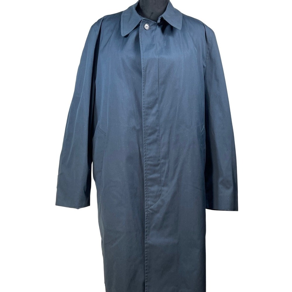 Clipper Mist Londontown Mens Navy Blue Vintage Trench Coat Faux Fur Lined 44 Reg